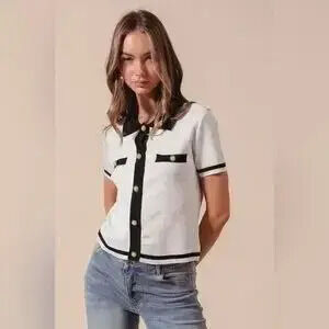 SO ME Button Down Knitted Sweater Shirt Top